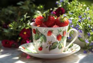 strawberries teacup